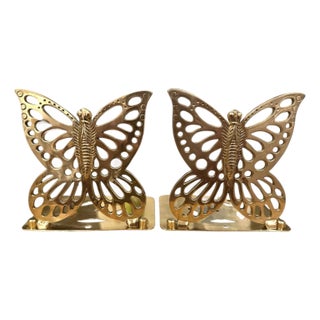Vintage Brass Butterfly Bookends, a Pair For Sale
