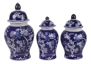 Set of 3 Navy Cherry Blossom Food Safe Jars