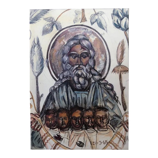 God the Father and His Children Gouache by Tsuguharu Foujita For Sale