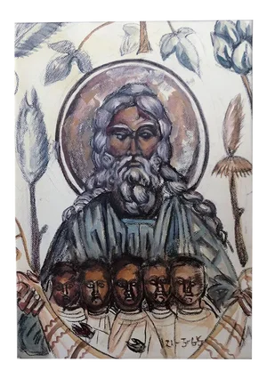 God the Father and His Children Gouache by Tsuguharu Foujita