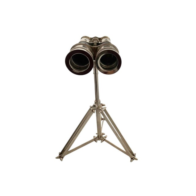 Early 21st Century Binoculars Chrome Double Lenses on Tripod Stand Vintage Nautical Office Decor For Sale - Image 5 of 9