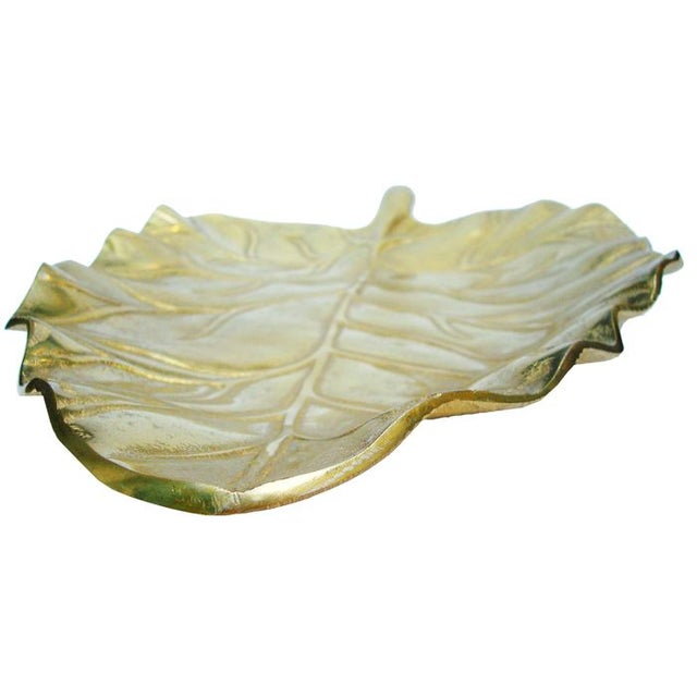 Large Brass Metal Leaf Decorative Tray/Dish Chairish