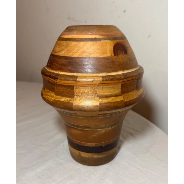 Mid-Century Modern Unusual Vintage Handmade Modernist Turned Natural Wood Artisan Vase Sculpture For Sale - Image 3 of 11