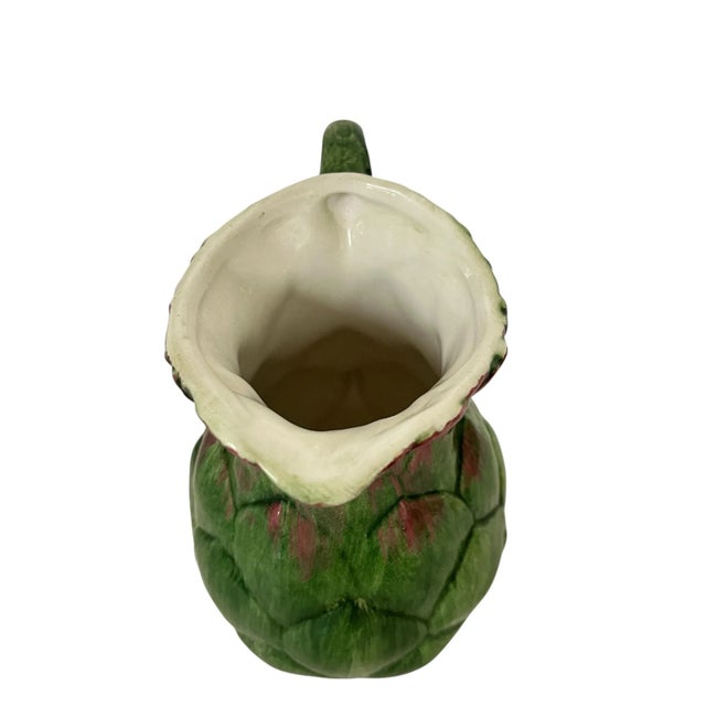 Farmhouse Vintage Hand Painted Majolica Artichoke Pitcher Italian Valli Ceramiche For Sale - Image 3 of 6