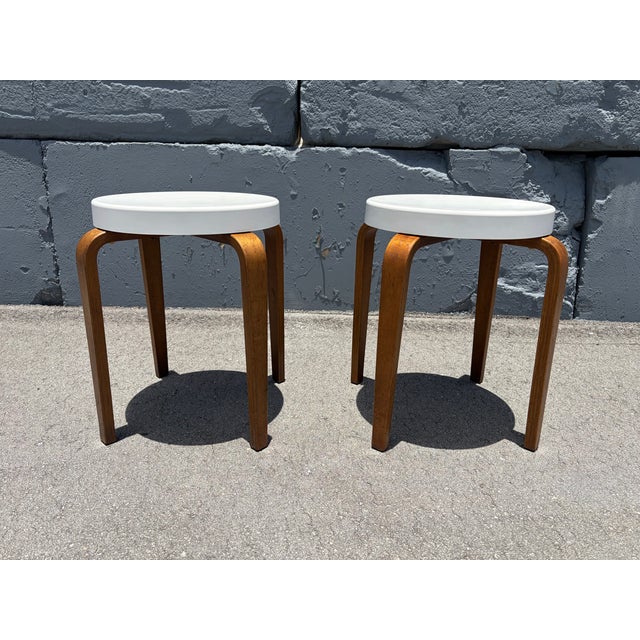 Wood Pair of Thonet Bentwood and Bakelite Stacking Stools, Mid Century Modern For Sale - Image 7 of 15