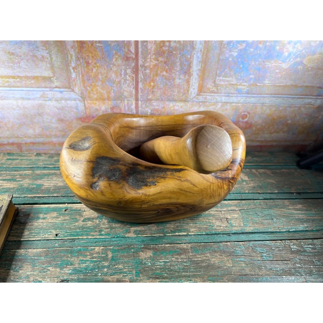 Large Sculptural Olive Wood Mortar and Pestle by Jean-Paul Brin, Vallauris, France, 1990s, Set of 2 For Sale - Image 4 of 10