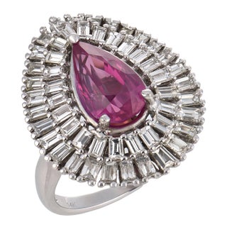 Vintage Gia 2.84 Carat No Heat Pink Sapphire Diamond White Gold Ballerina Ring, Size 6.5 For Sale