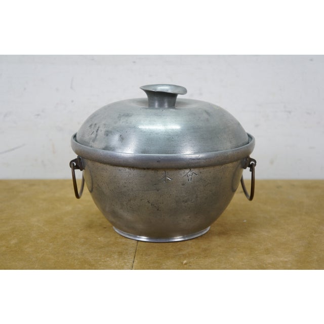 Antique 3 Piece Chinese Pewter Hot Pot Food Warmer Rice Server For Sale - Image 4 of 15