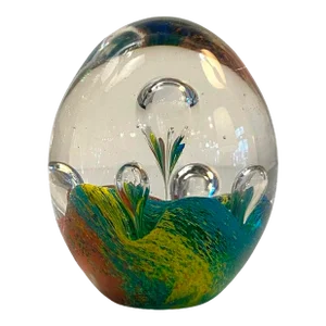 1980s Italian Murano Style Rainbow Bubble Art Glass Paperweight