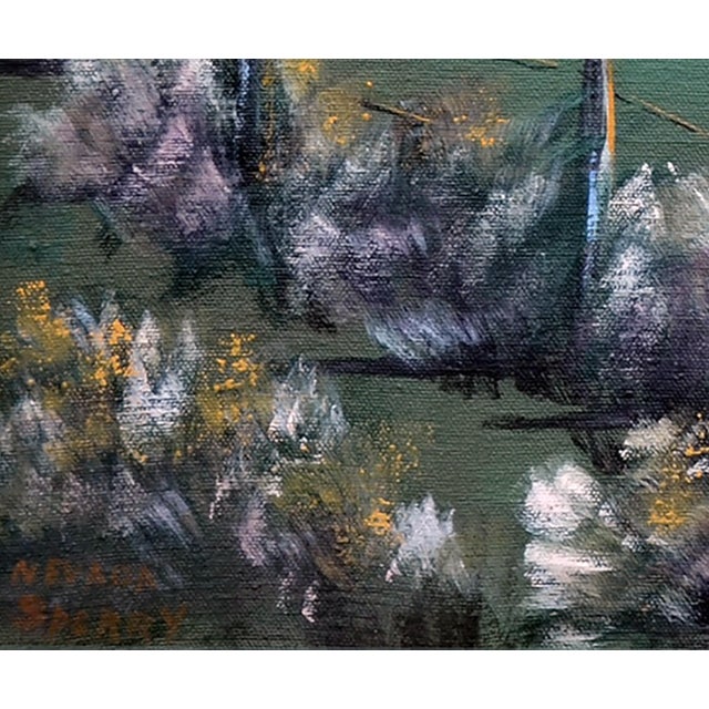 Mid 20th Century Hillside Farmhouse Landscape Oil Painting by Nevada Sperry For Sale - Image 9 of 9