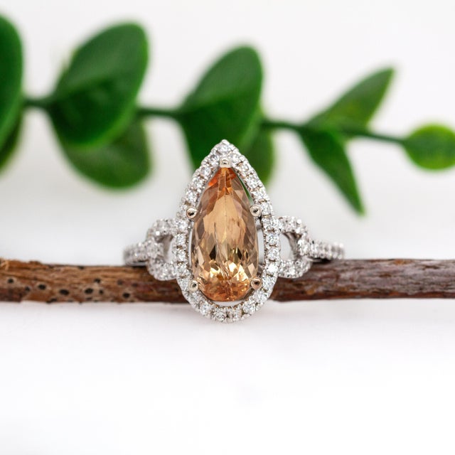 Art Deco 2.5cts, 12x6mm Imperial Topaz & Accented Natural Diamonds Ring in 14k Solid Gold For Sale - Image 3 of 10