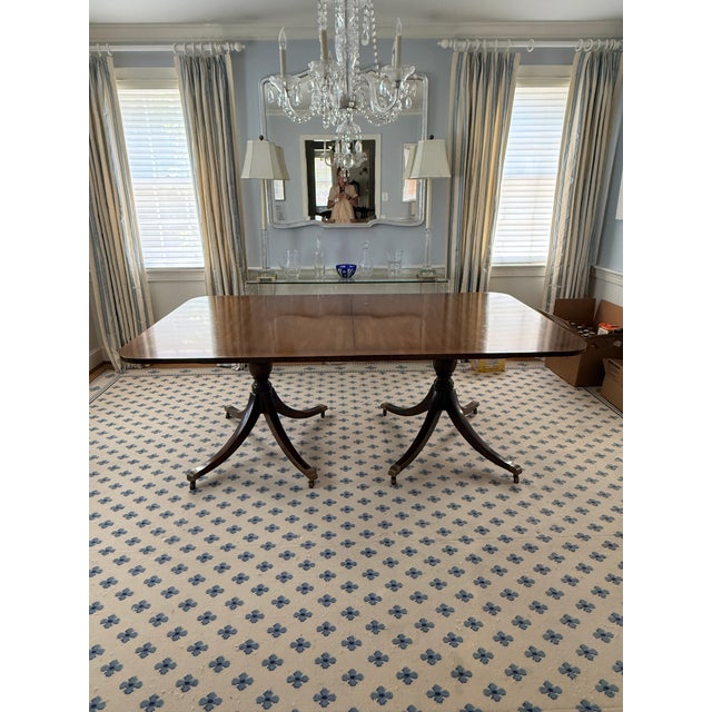 Vintage Kittinger Pedestal Dining Table with Brass Casters A beautiful Regency style expandable dining table from...