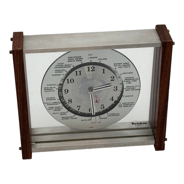 Mid-Century Verichron Executive World Desk Clock For Sale