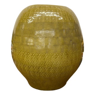 Mustard Yellow Ceramic Vase with Stars & Squares Design For Sale