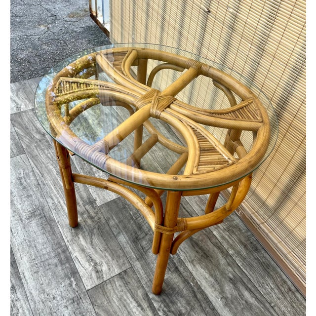 1980s Costal Style Split Bamboo and Rattan Boho Side Table. Circa 1980s For Sale - Image 5 of 12