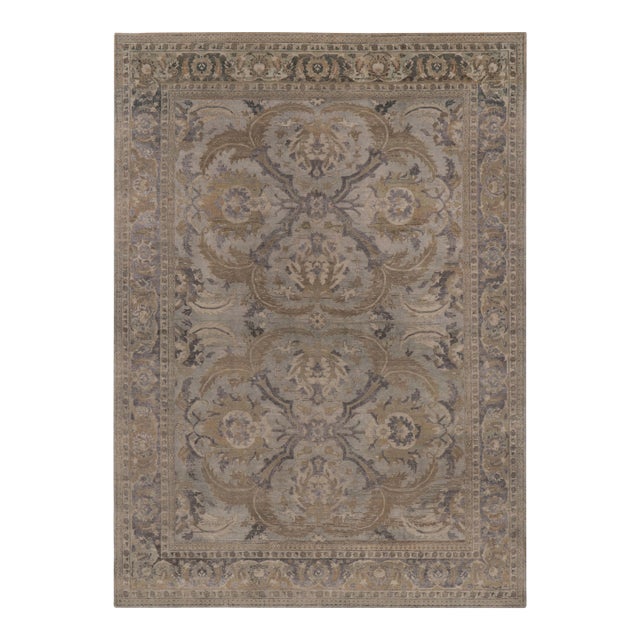 Rug & Kilim’s Modern Rug in Polonaise-Inspired Beige and Gray Floral Medallion For Sale