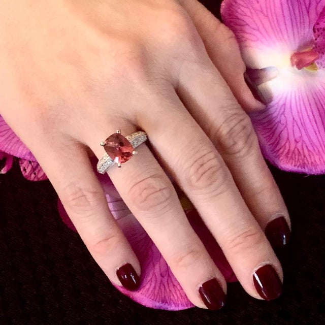 Diamond Tourmaline Rubellite Ring 6.75 14k Gold 4.10 TCW Women Certified For Sale - Image 13 of 16