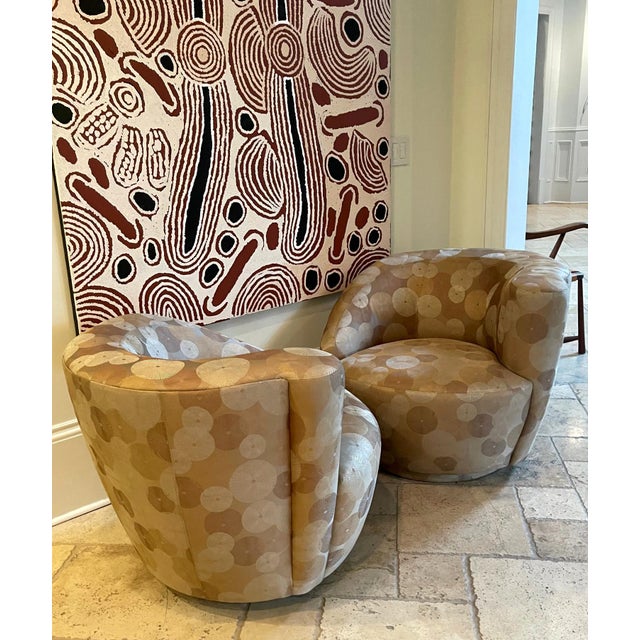 Pair Nautilus Swivel Club Chairs attributed to Directional For Sale - Image 14 of 16