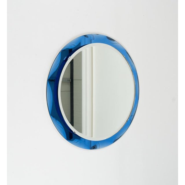 Mid-Century Modern Round Wall Mirror with Blue Frame, 1970s For Sale - Image 4 of 14