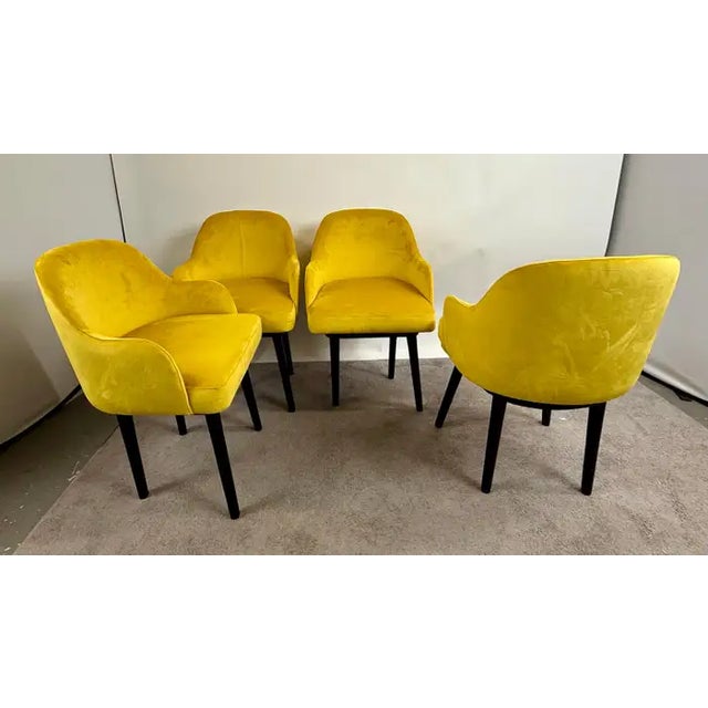 1990s Mid Century Modern Style Yellow Velvet & Ebony Dining or Side Chair, Set of 4 For Sale - Image 5 of 12
