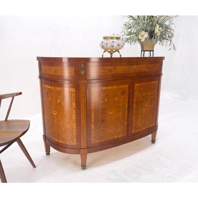 Bow Front Banded Burlwood Top Inlayed Double Door One Drawer Sideboard Buffet Server