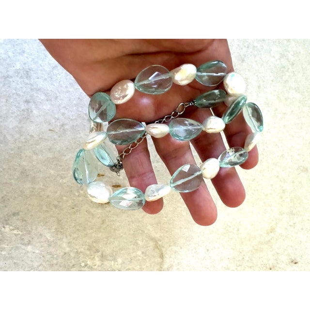 Lovely Vintage freshwater pearl necklace with aqua colored glass beads