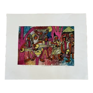 The Drummer's Family, Artist Soji Niran, Pen and Ink on Rice Paper Painting