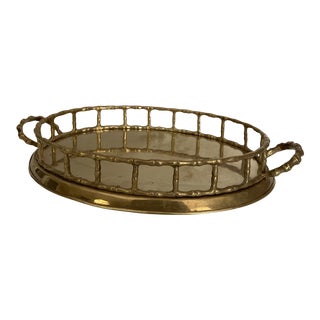 Mid 20th Century Brass Bamboo Tray For Sale
