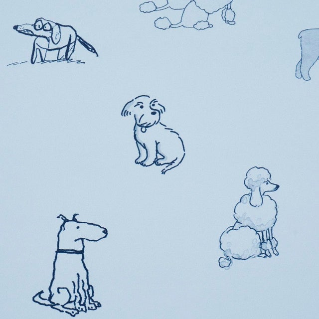 Schumacher SAMPLE - Schumacher x The New Yorker Good Dogs Everywhere Wallpaper In Sky & Navy Blue For Sale - Image 4 of 7