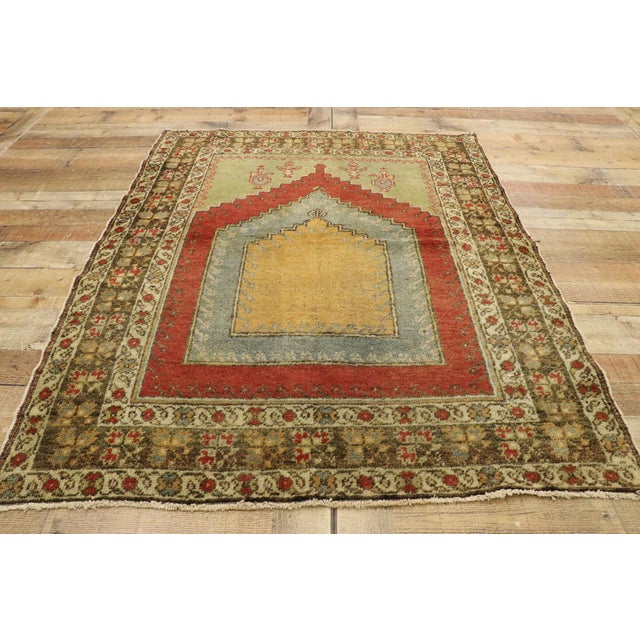Light Green Vintage Turkish Oushak Prayer Rug, 03'11 X 04'10 For Sale - Image 8 of 9