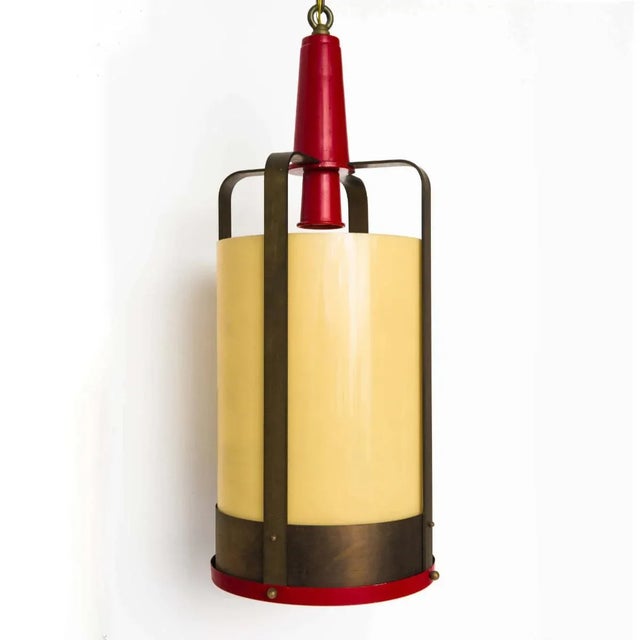 Vintage Industrial Lantern Style Pendant With Amber Glass Shade For Sale - Image 4 of 6