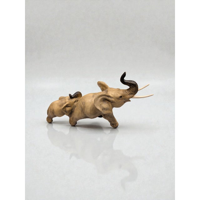 Italian Vintage Italian Ceramic Elephant Figurines – Guido Cacciapuoti Mother & Baby Calf Sculpture, Mid-Century Animal Décor, Made in Italy For Sale - Image 3 of 5