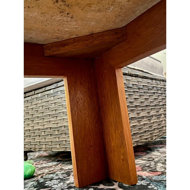 1960s 1960s Mid-Century Travertine Coffee Table, Real Stone Top, Waterfall Wood Base For Sale - Image 5 of 8