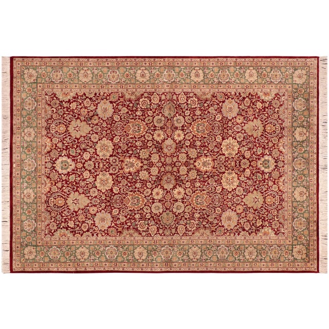 Green Shabby Chic 1990's Pak-Persian Red/Green Wool Rug - 6'2'' X 8'11'' For Sale - Image 8 of 9