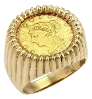 22k Liberty Coin 14k Yellow Gold Fluted Design Ring, Size 9.5