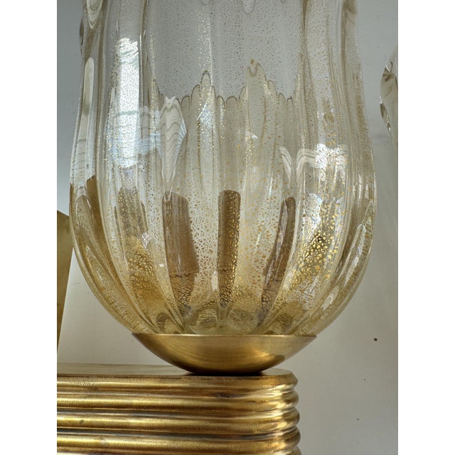 Art Deco Italian Murano Crystal Glass and Brass Wall Sconces, 1990s, Set of 2 For Sale - Image 13 of 14