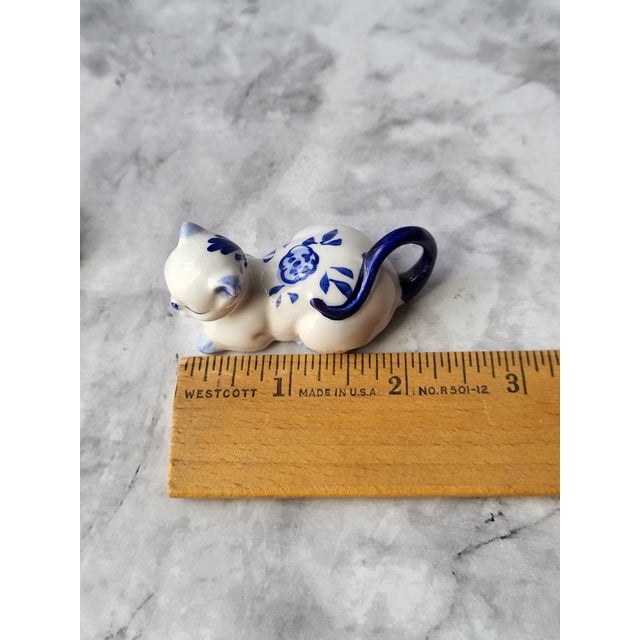 Set of 2, 1980s Ceramic Blue and White Cat For Sale - Image 11 of 13