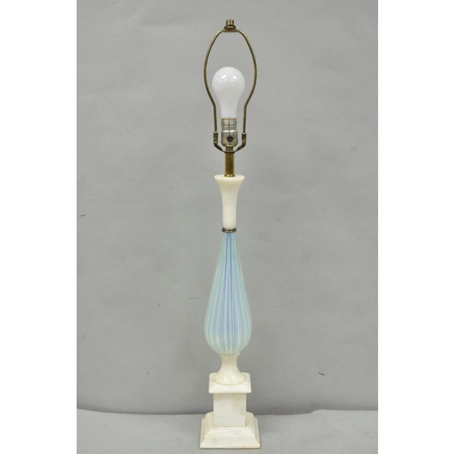 Vintage Murano Italian Mid Century Modern Blue Blown Glass Marble Table Lamp For Sale - Image 15 of 15