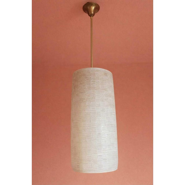 Mid-Century Modern Large Vintage Glass Cylinder Pendant Light, 1950s For Sale - Image 3 of 12