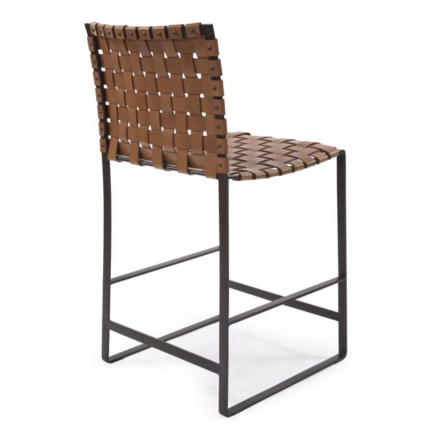 Kenneth Ludwig Chicago Irving Woven Leather Counter Stool For Sale - Image 4 of 10