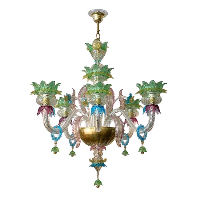 Italian Murano Glass Multi-Color Floral Chandelier For Sale