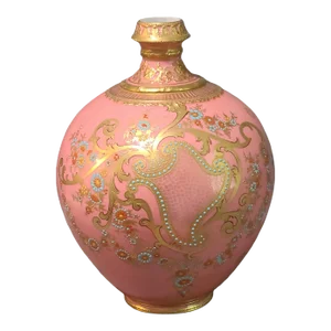 Antique Late 19th Century Royal Crown Derby Coral Gilded Hand Painted Enamel Porcelain Vase