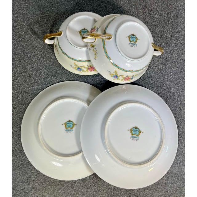 Ceramic 1930s Noritake Pecos Flat Cream Soup Bowl & Saucer Set- 4 Pieces For Sale - Image 7 of 8