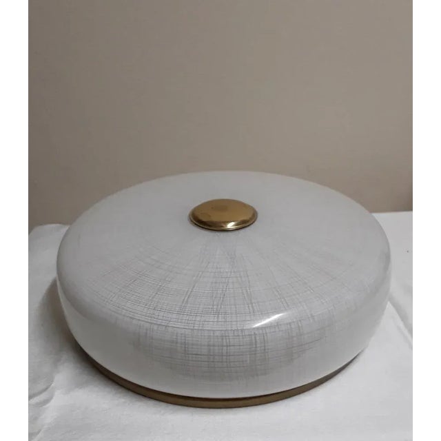 Vintage German 2-Flame Flat Ceiling Lamp in Brass-Colored Metal, 1970s For Sale - Image 3 of 8