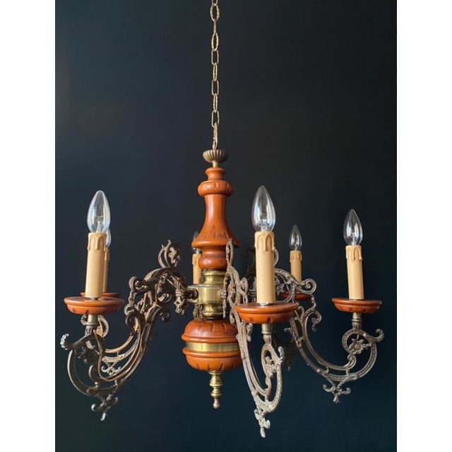 Wood Large Wood Chandelier, 1960s For Sale - Image 7 of 11