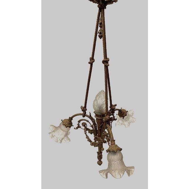 Louis XVI Style Chandelier in Bronze and Frosted Glass For Sale - Image 5 of 13