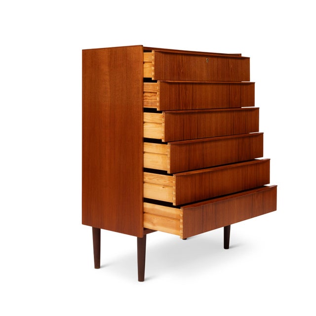 Mid-Century Modern Danish Mid-Century Modern Six-Drawer Teak Tallboy Dresser 1960s For Sale - Image 3 of 7