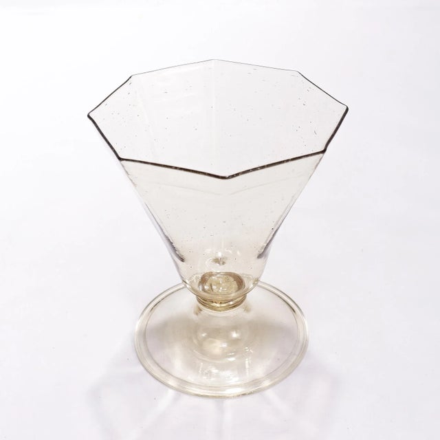 Set of 9 Pauly & Co. Light Amber Venetian or Murano Glass Wine Goblets or Cups For Sale - Image 4 of 10