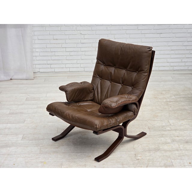 Scandinavian Armchair in Brown Leather, 1970s For Sale - Image 15 of 18