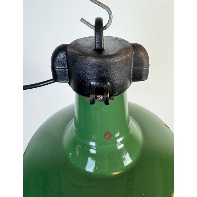 Industrial Green Enamel Factory Pendant Lamp, 1960s For Sale - Image 10 of 18
